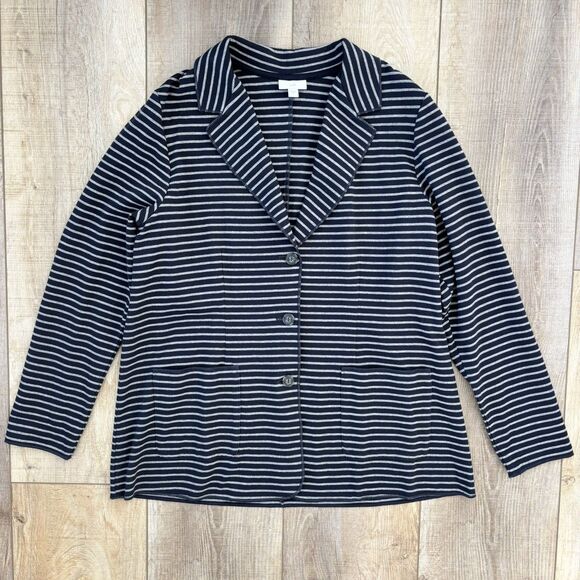 J Jill Women Blazer Jacket Striped Knit Size L Cotton Blend Career Casual Office - Picture 6 of 12